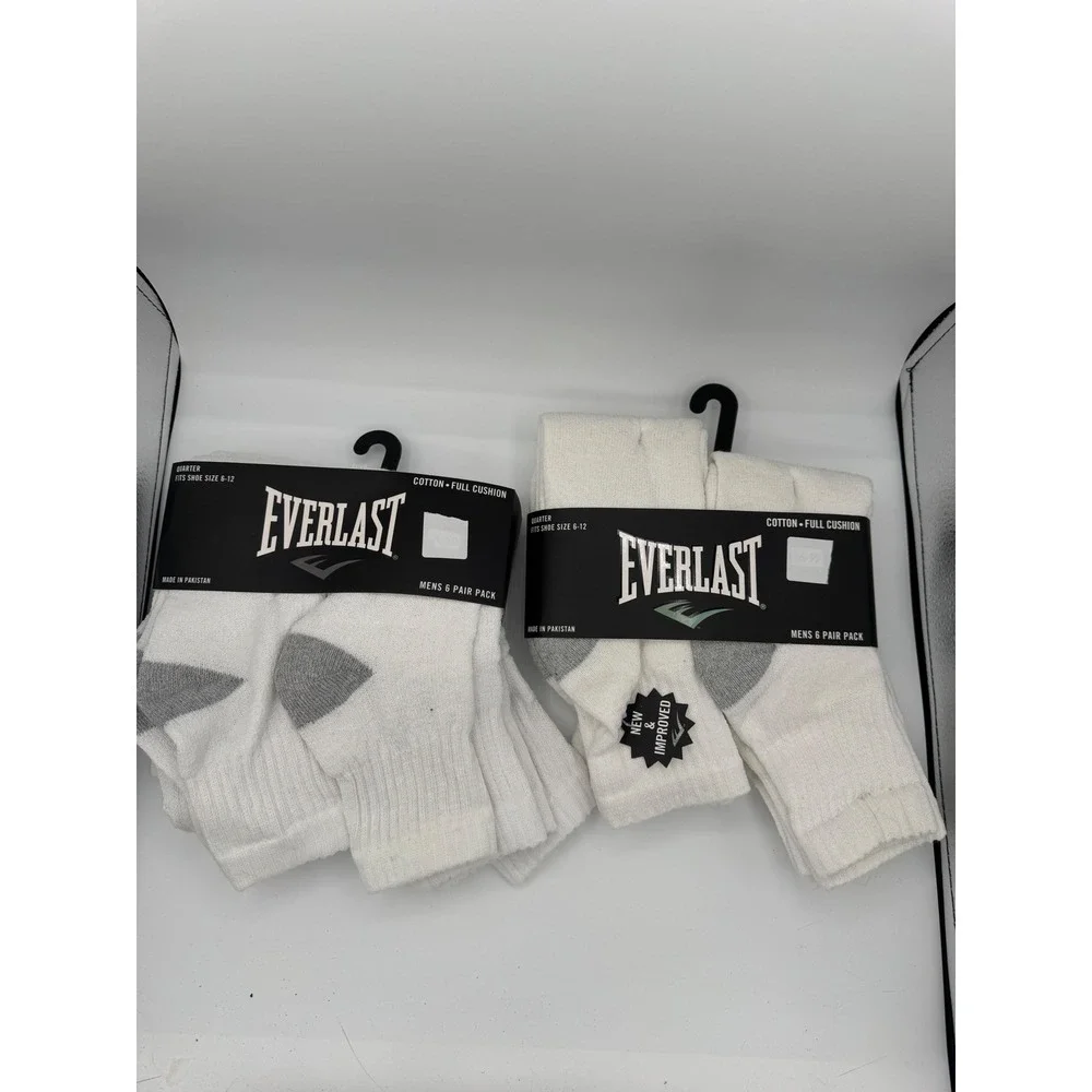 lot 2 Everlast Mens Quarter Socks 12 Pair Pack White Grey Athletic Cushion Shoe